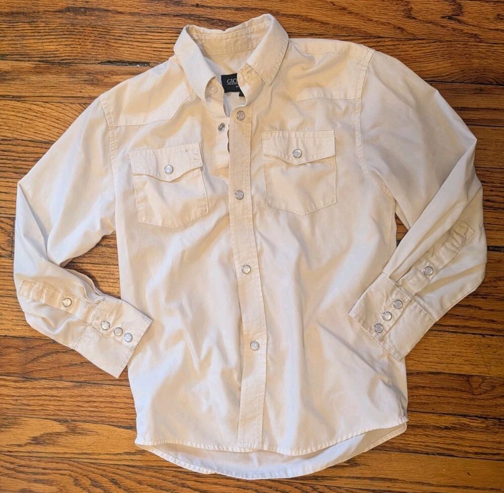 Gioberti Snap Button Long Sleeve Shirt Boys Size 7 Cream